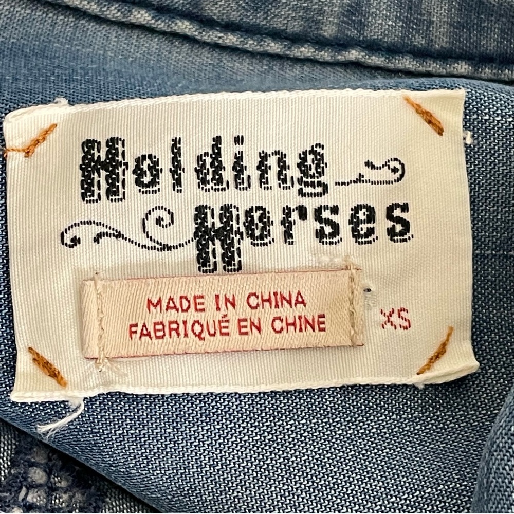 HOLDING HORSES Blue Denim Button-Down Shirt with Embroidered Yoke - Picture 7 of 9